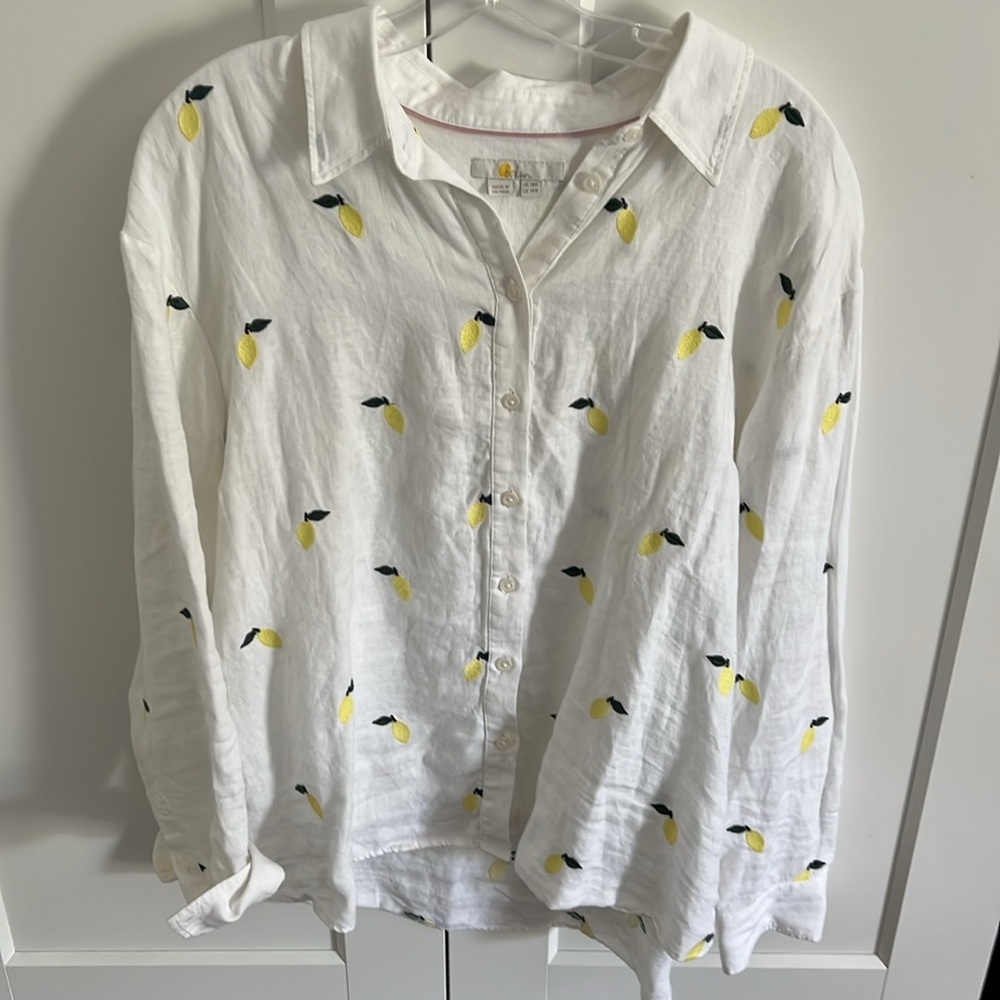 Boden linen embroidered lemon print top 🍋